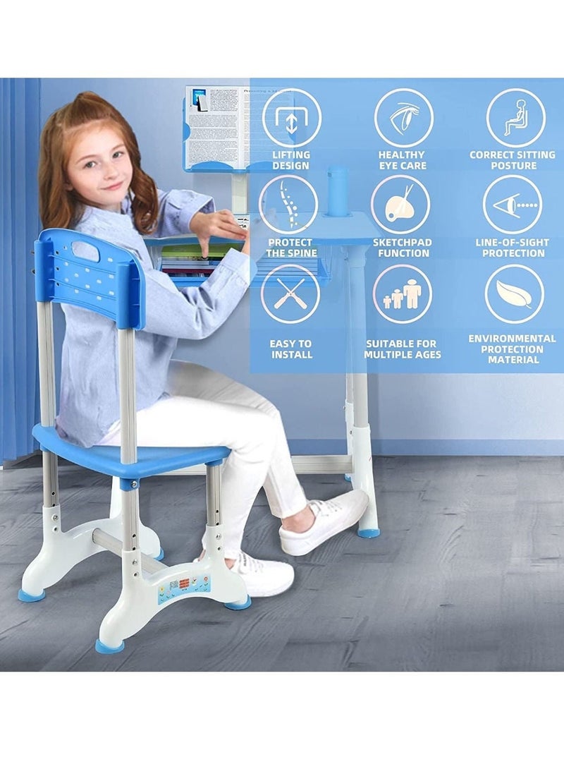 مجموعة طاولة دراسة مع كرسي للأطفال والطلاب ، سطح مكتب قابل للإمالة بارتفاع قابل للتعديل للراحة للحفاظ على الوضعية والقراءة والكتابة للأطفال الصغار من الأولاد والبنات - Image 4